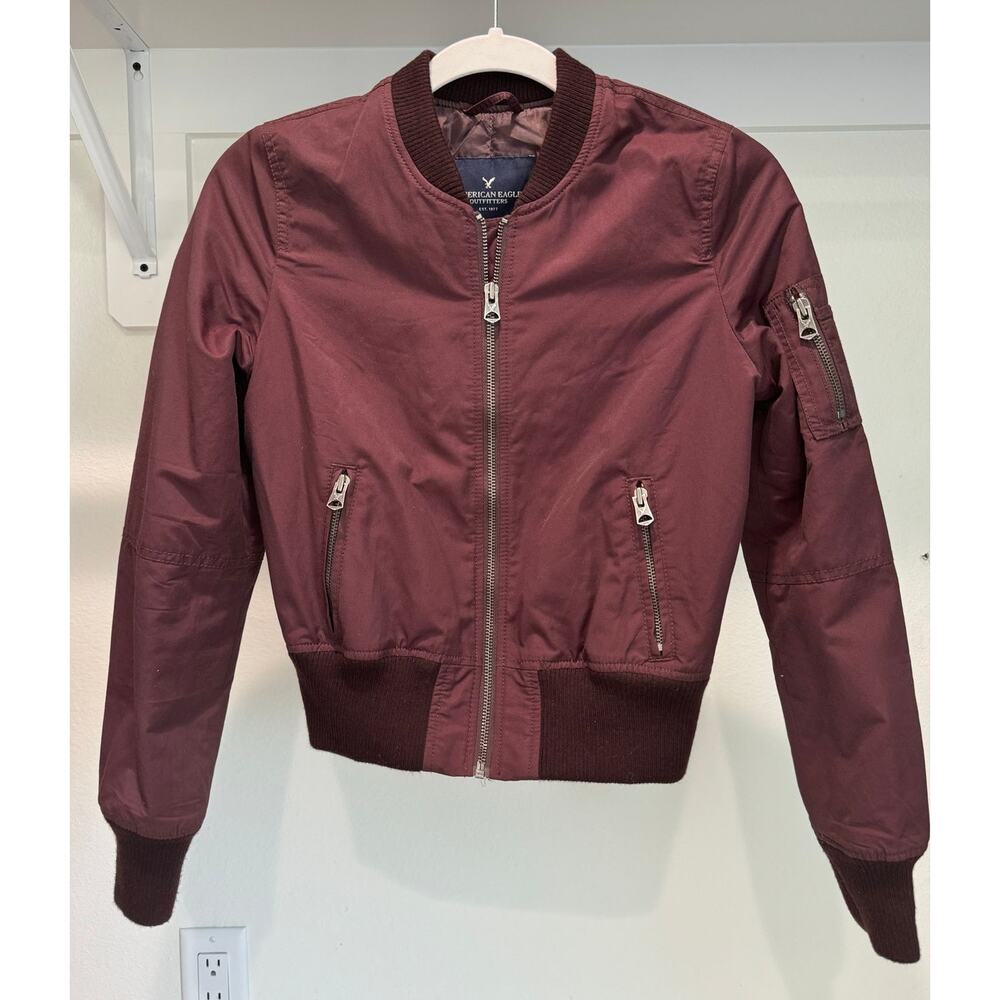 American Eagle Bomber Jacket Quilted‎ Merlot Size XS